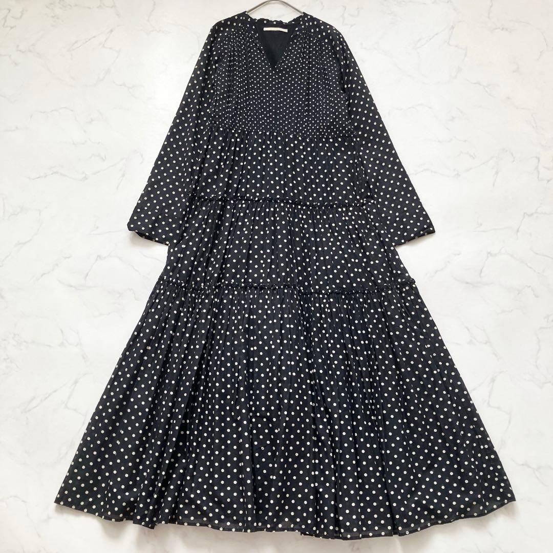 美品✨ ヌキテパ　IENA別注　ドット　ティアードワンピース　ギャザー　コットン