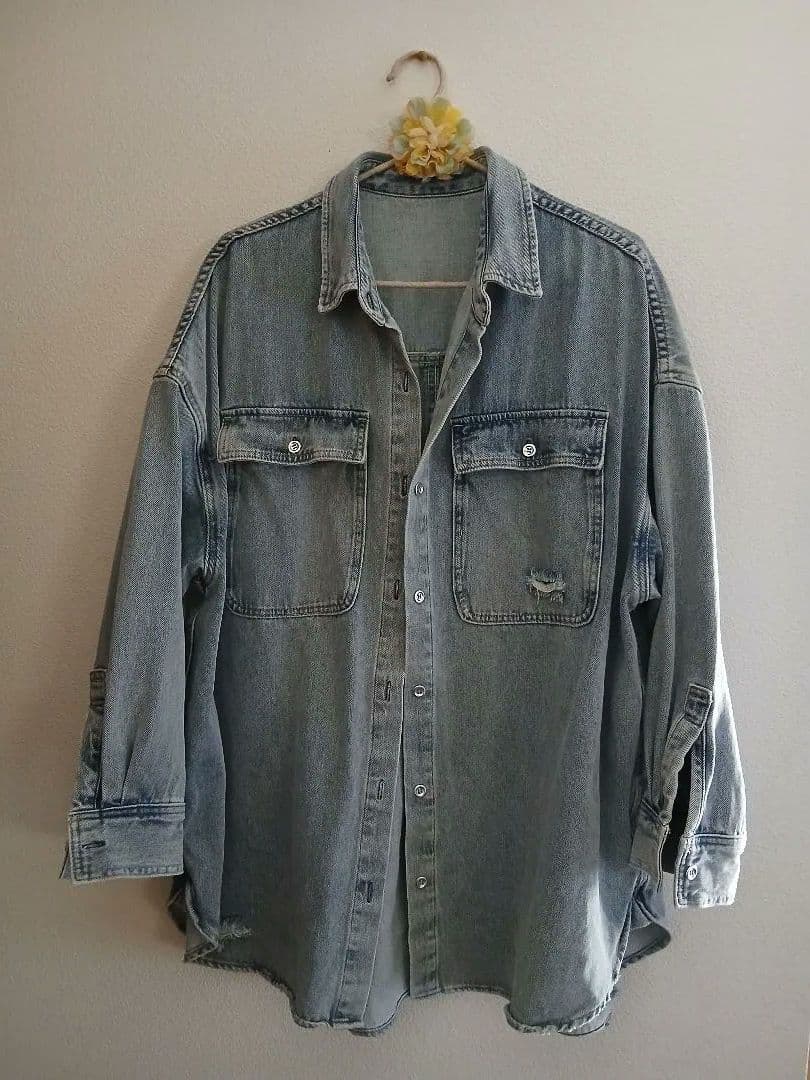ラウンジドレス　 ダメージデニムシャツ　Loungedress　オーバーサイズ