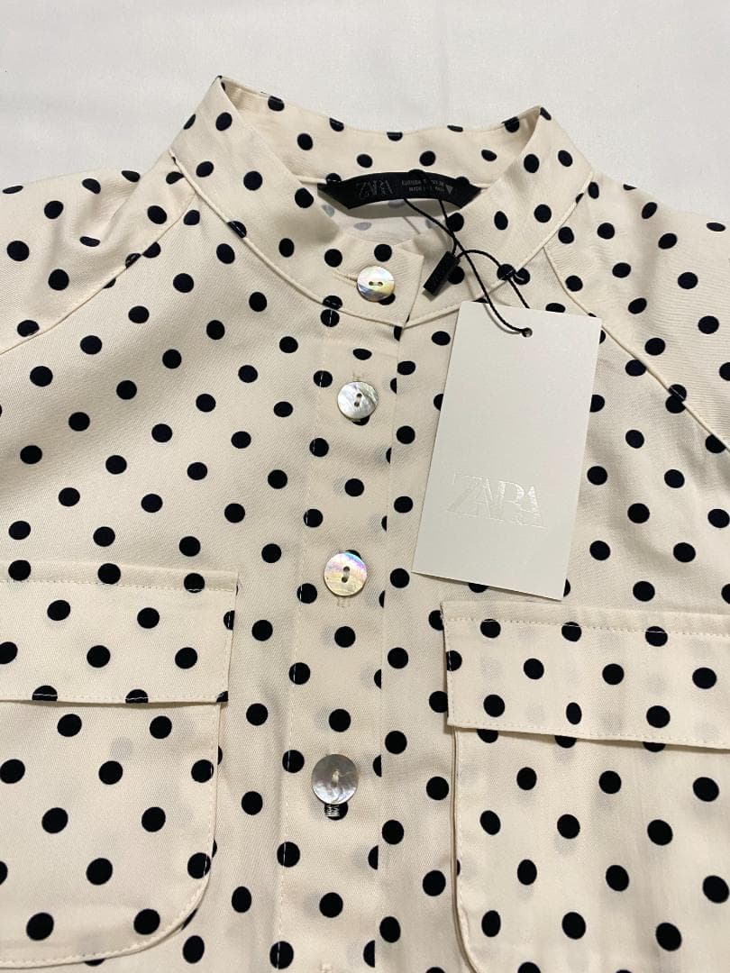 新品✨ ZARA ドット柄シャツジャケット 水玉 白色 黒色 S