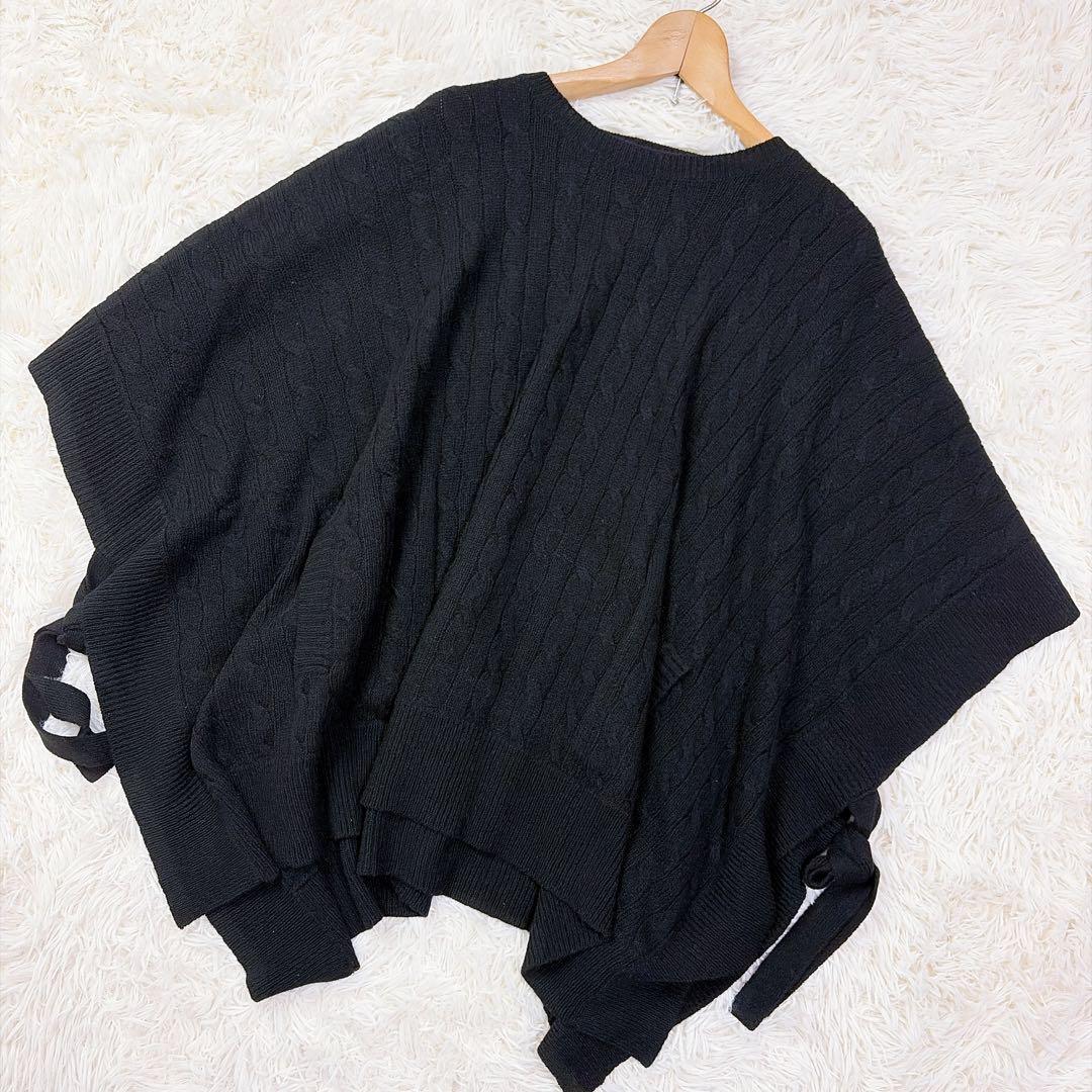【美品】現行　ポロラルフローレン　ウールカシミヤケーブルニットポンチョ　ブラック