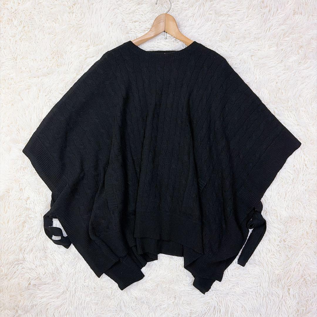 【美品】現行　ポロラルフローレン　ウールカシミヤケーブルニットポンチョ　ブラック