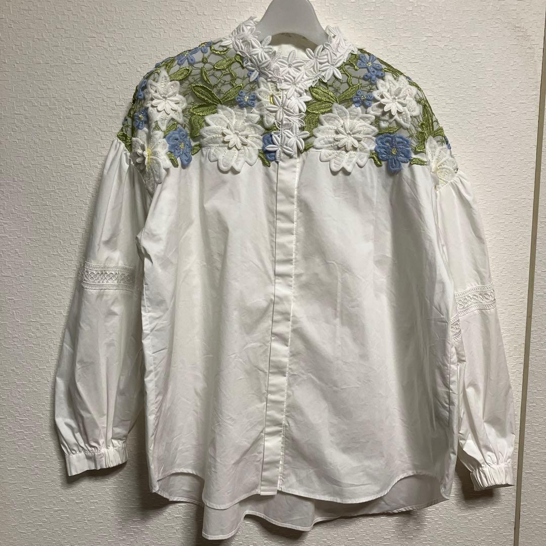 チェスティ白コットン✖️花のレース✖️フリル 袖にレース♡１-Mふんわりシルエット♡