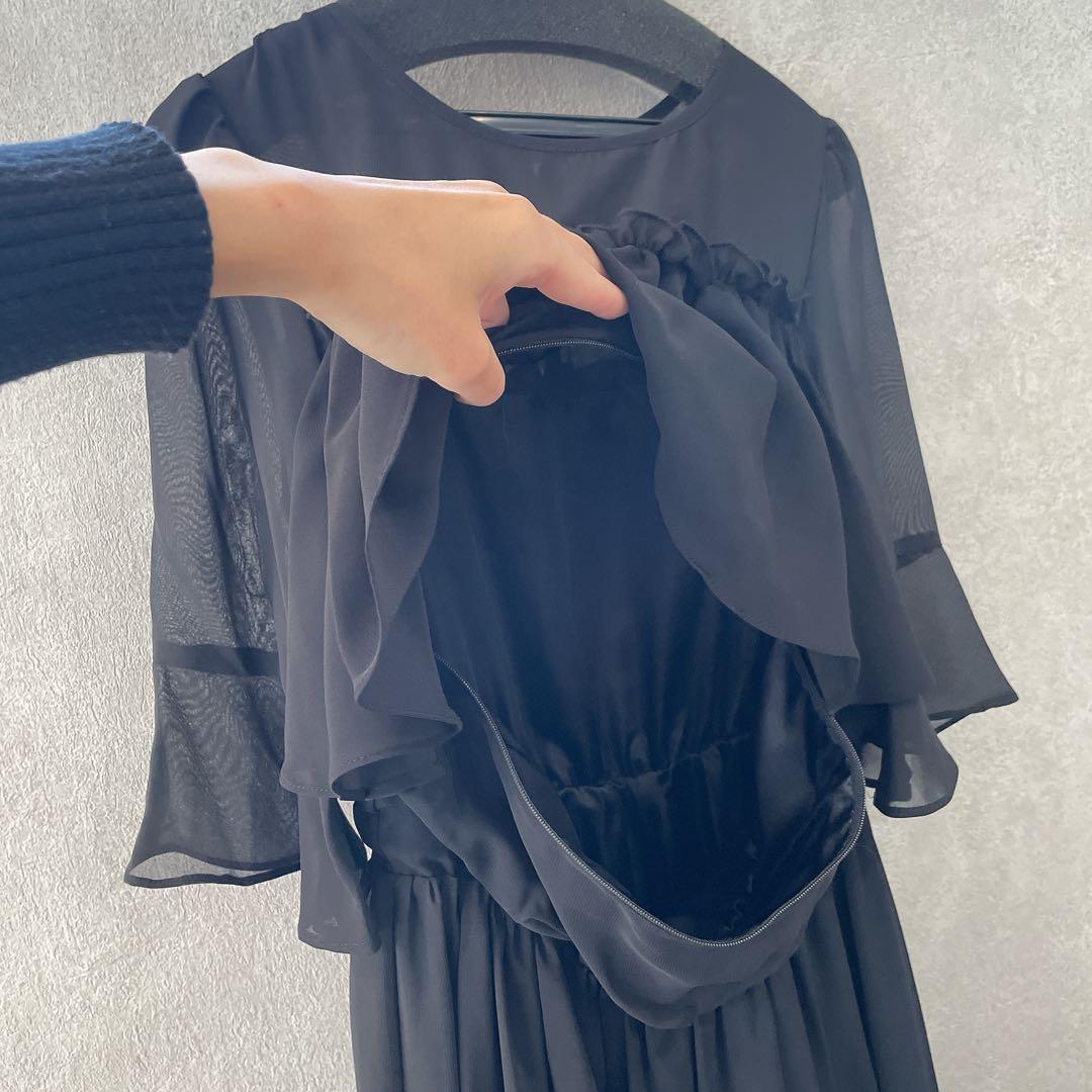 【妊婦・授乳ドレス】S ブラック 授乳口付きマタニティパーティードレス 結婚式