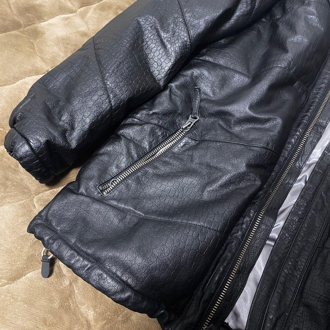【686】レザー ブルゾン クロコ型押し ファー フードジャケット（M）