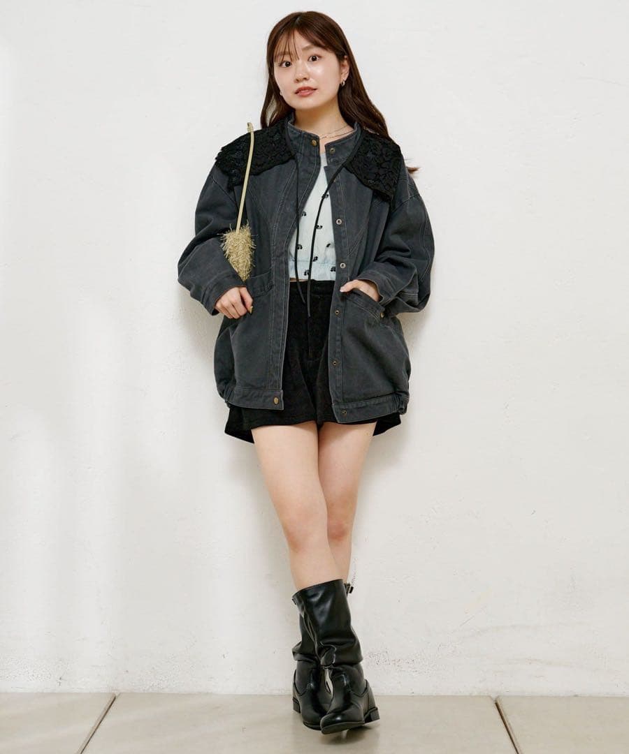 【新品】 Kastane カラーツイルレース付きジャケット カスタネ ブラック