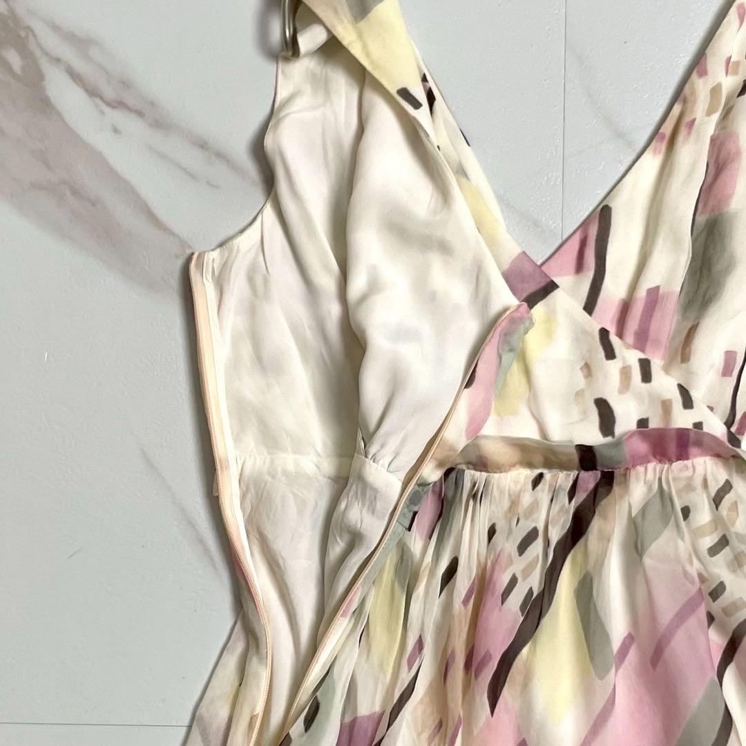 MAX&Co. シルク ロングワンピース M 絹 花柄 Aライン フレア 青