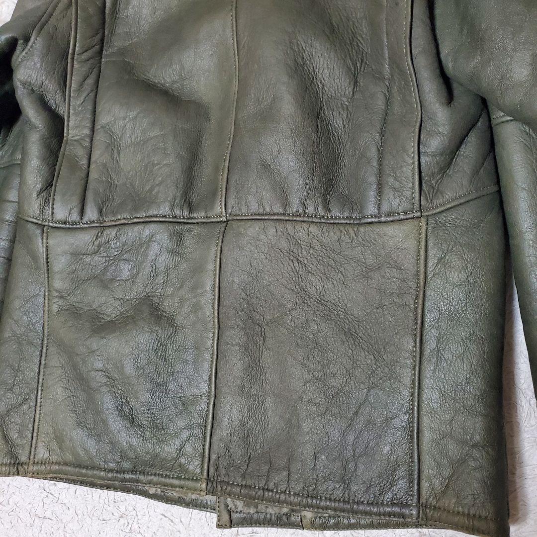 希少サイズ XL ムートンコート ダブル ビンテージ カーキ 羊革 50