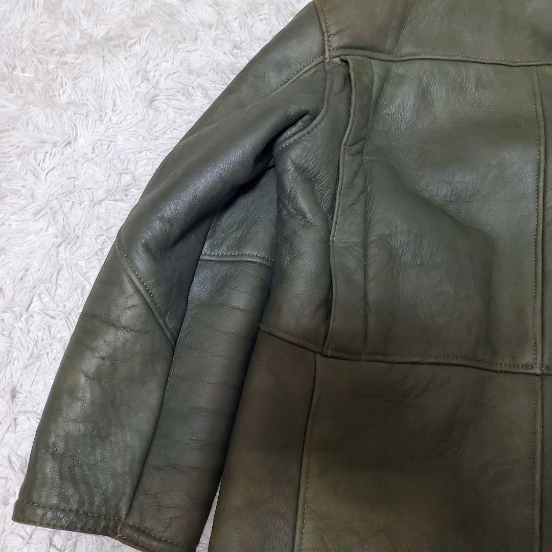 希少サイズ XL ムートンコート ダブル ビンテージ カーキ 羊革 50