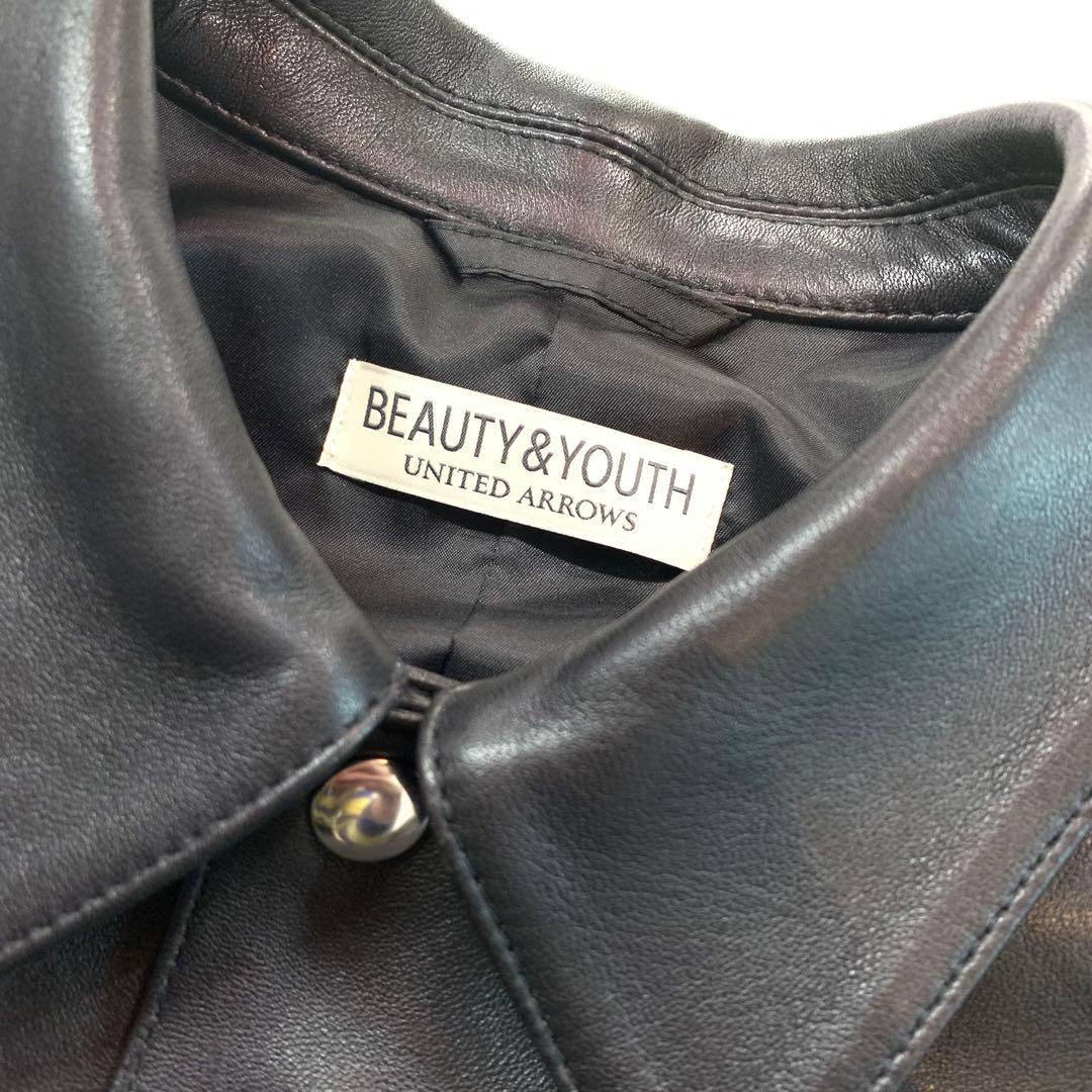 美品 BEAUTY&YOUTH セミベジタブル レザートラッカーJKT 羊革