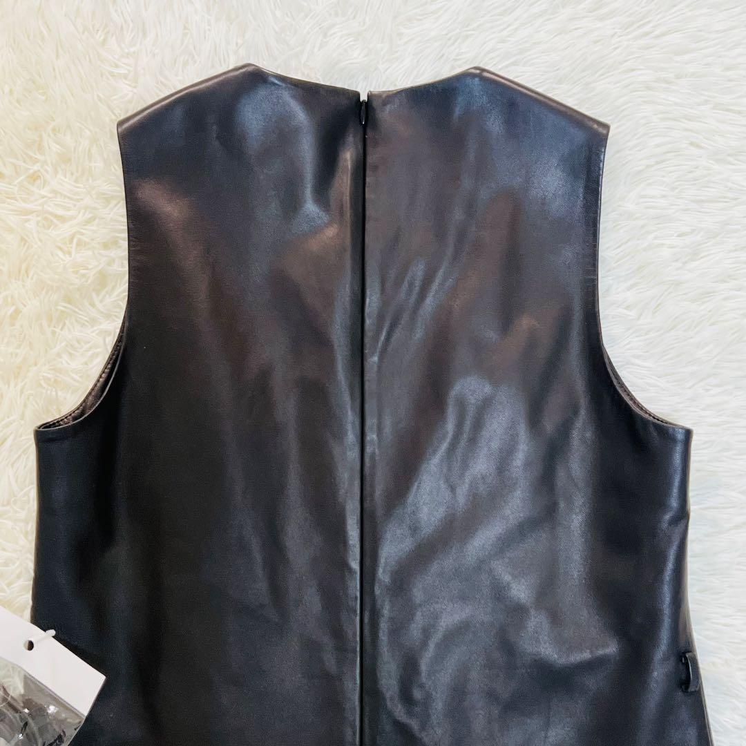 大きいサイズ　ダーマコレクション ラムレザー ワンピース ノースリーブ ベルト