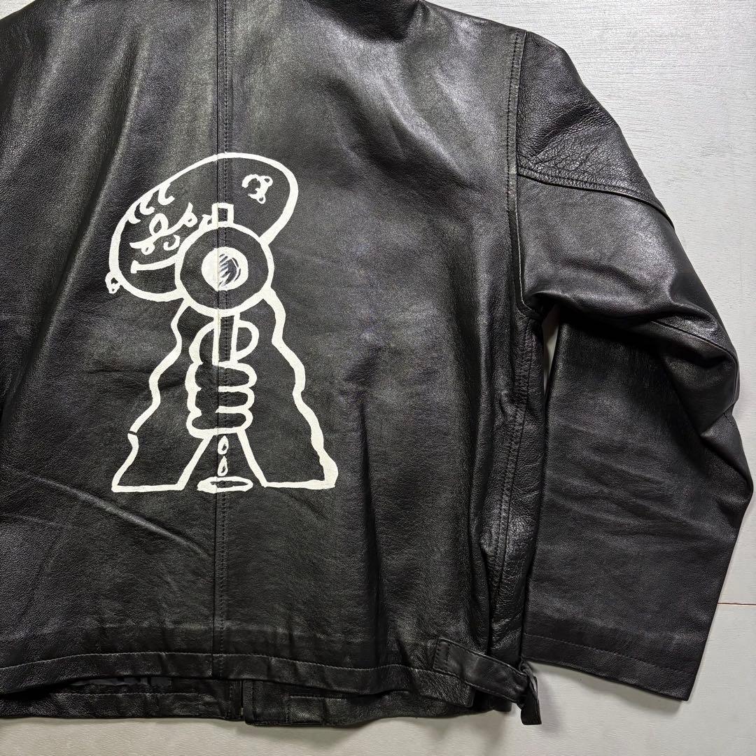 vintage レザージャケット　スイングトップ　ブルゾン　ハンドペイント　羊革