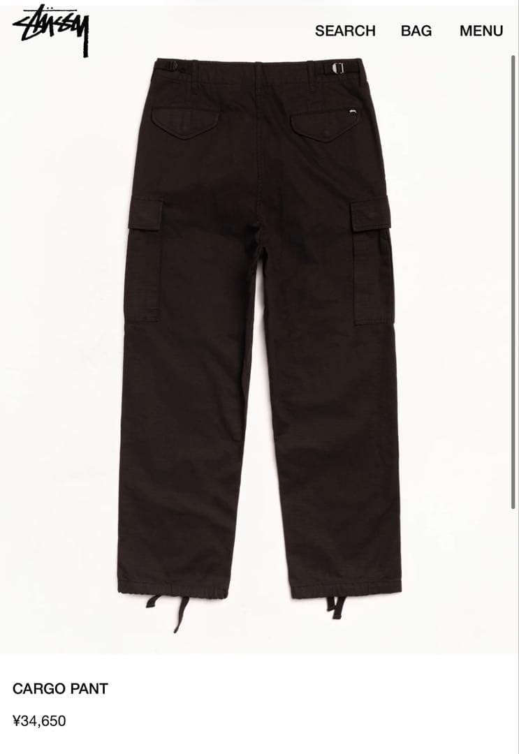 【カドカワ】Stussy ブラック カーゴパンツ