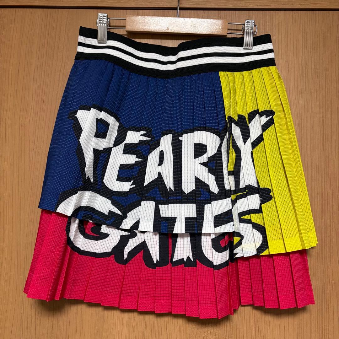 【サイズ1】美品　PEARLY GATES プリーツスカート ビッグロゴ