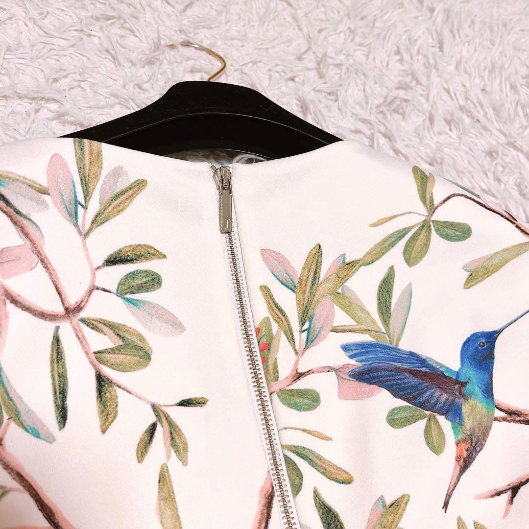 TED BAKER ボタニカル バード ペンシル ドレス ワンピース タイト 白
