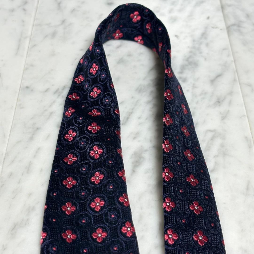 Paul Smith ネクタイ ダークネイビー 花柄系 ドット柄 総柄