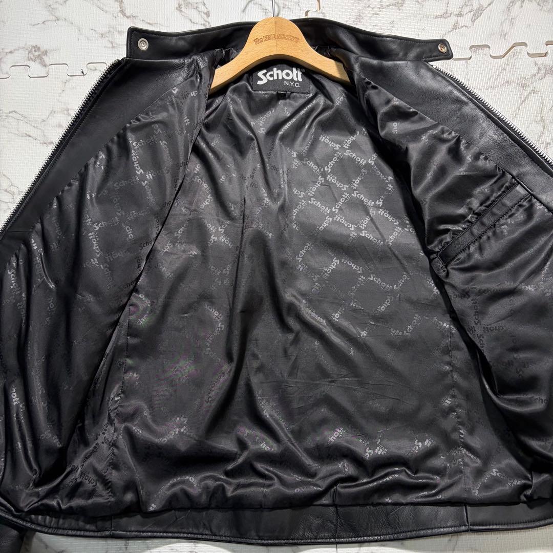 革の張り感✨schott シングルライダース 羊革 XLsize ブラック