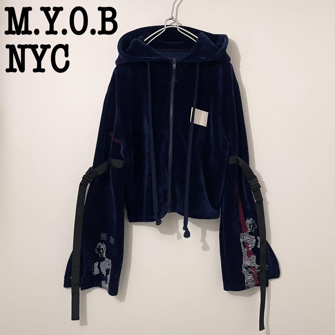 M.Y.O.B NYC MYOB コーデュロイ 変形 短丈 パーカー ペイント