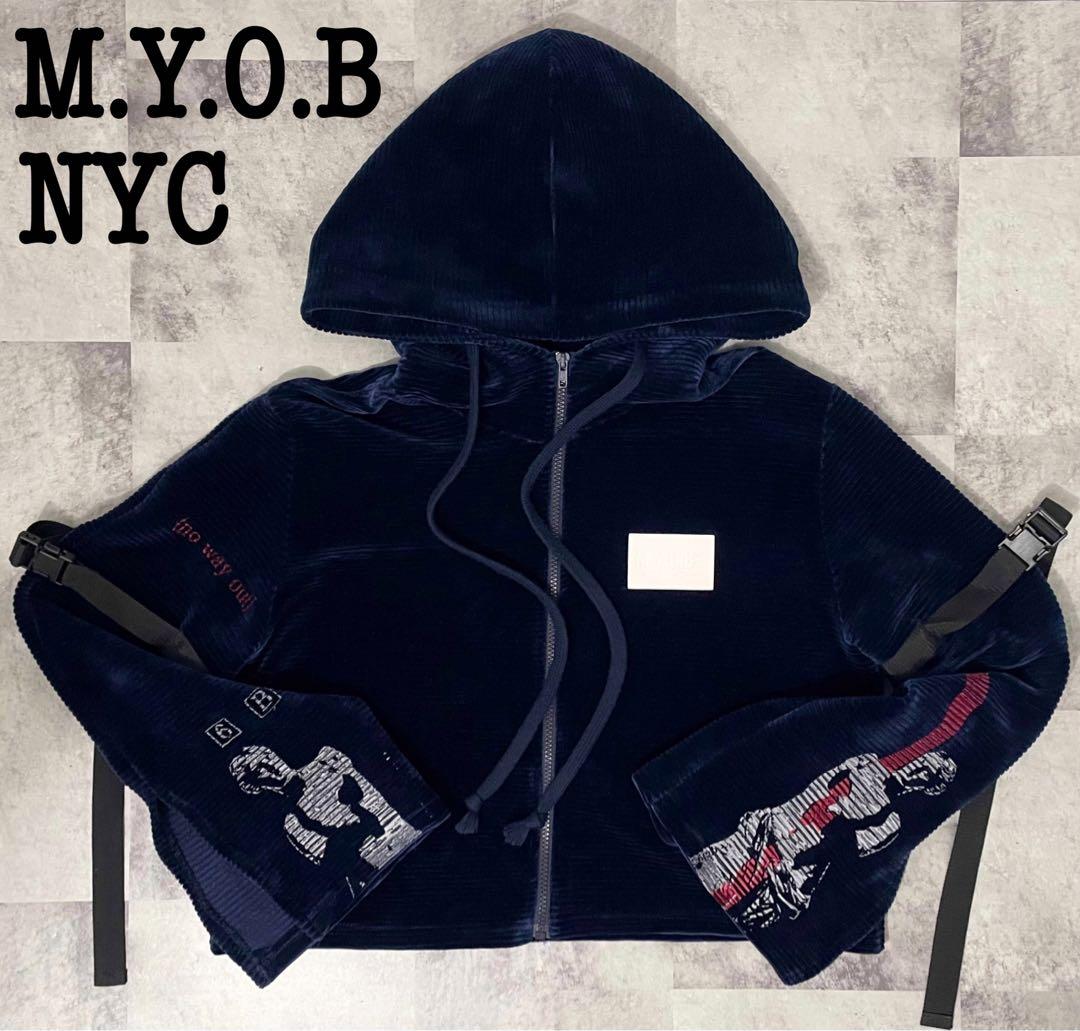M.Y.O.B NYC MYOB コーデュロイ 変形 短丈 パーカー ペイント