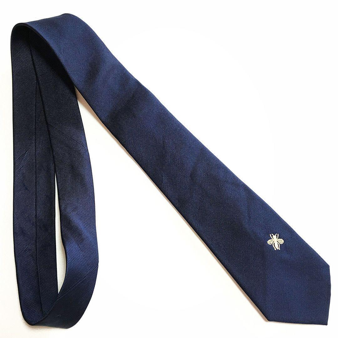 未使用級 グッチ GUCCI ネクタイ シルク ネイビー 蜂 Bee ハチ