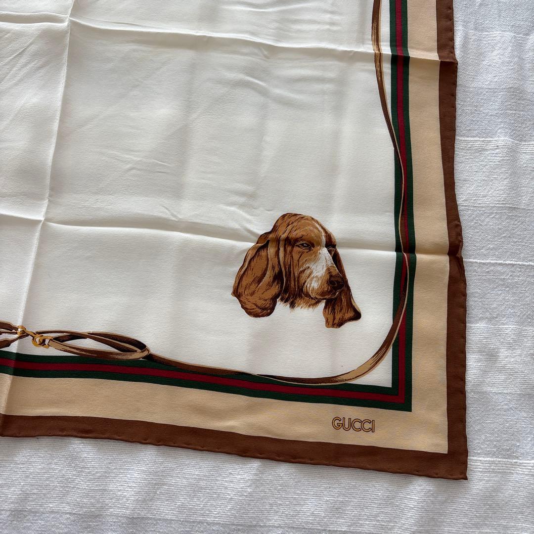 GUCCI シルク　ミニスカーフ　シェリーライン　犬　ドッグ　イタリア製　グッチ