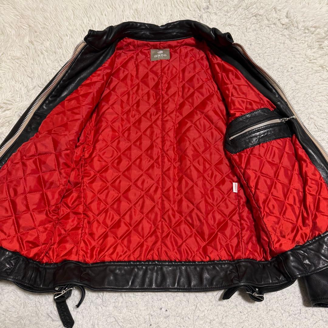 近年極美品　ナノユニバース　シングルライダースジャケット　羊革　キルティング