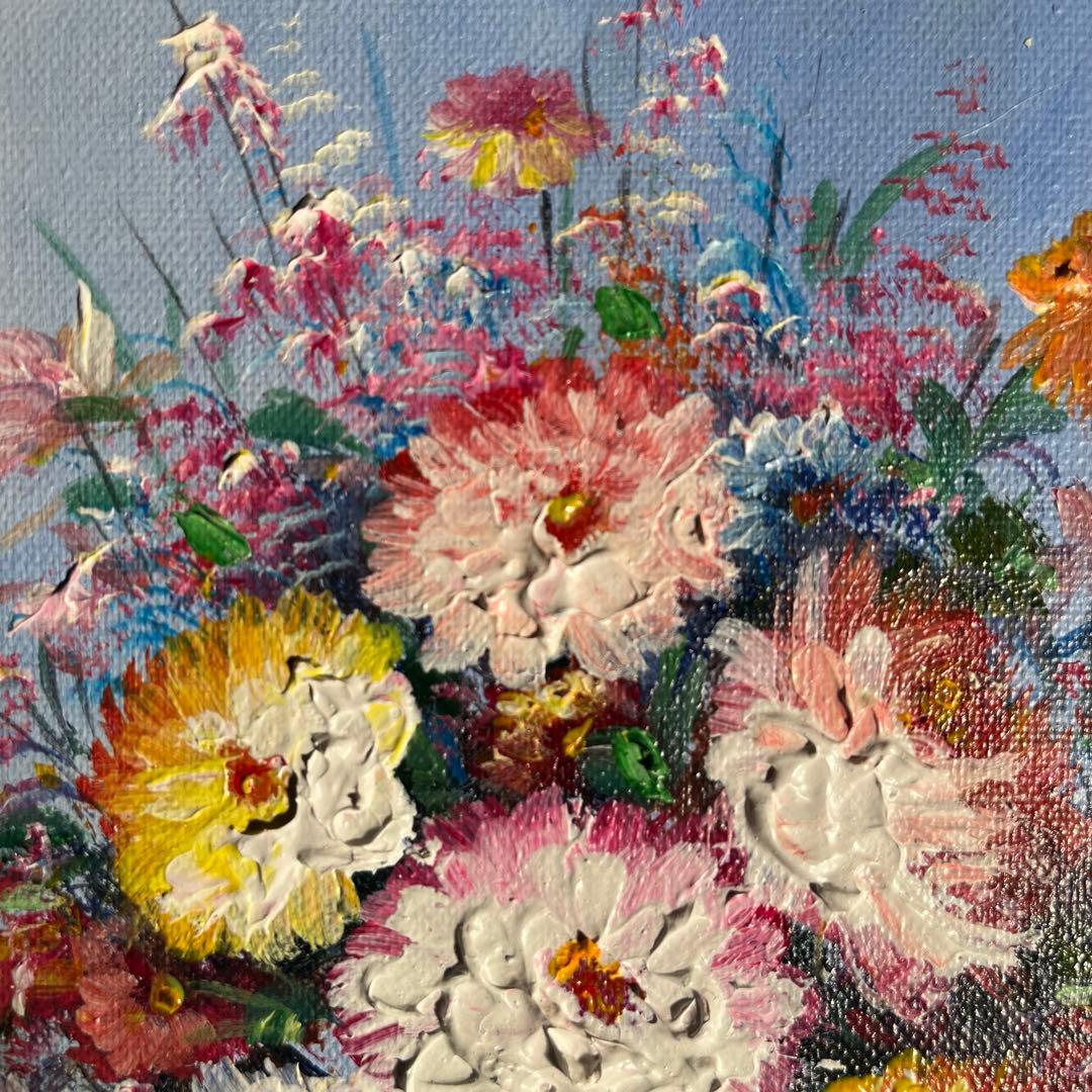 手書き油絵 花瓶の花 額付 絵画 インテリア 油彩画