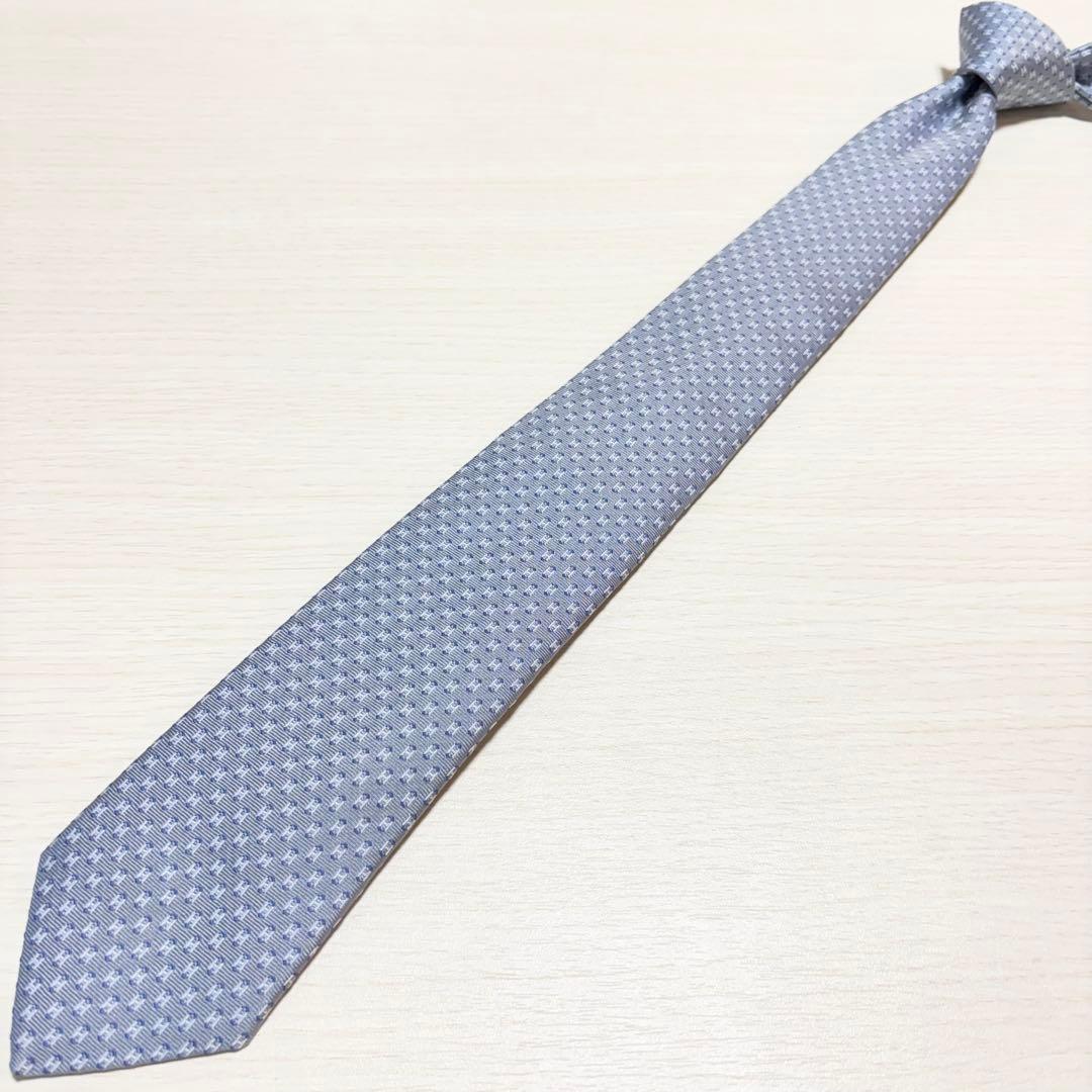 HERMES エルメス 美品 H柄 ジャガード織り グレー 帆船柄 ネクタイ