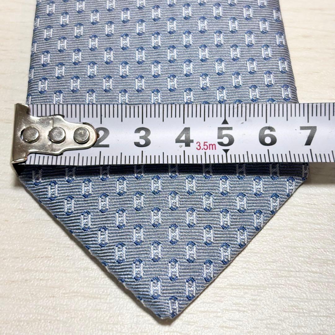 HERMES エルメス 美品 H柄 ジャガード織り グレー 帆船柄 ネクタイ