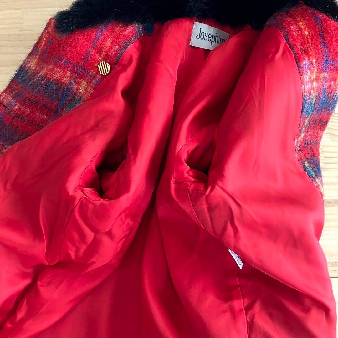 美品 Josephine ジョセフィーヌ コート モヘア チェック フォックス