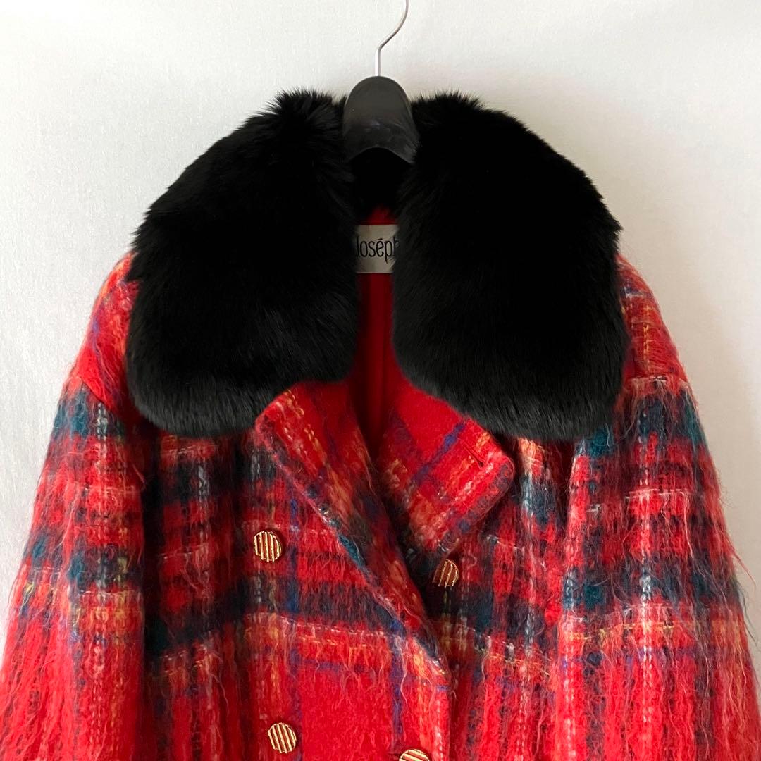 美品 Josephine ジョセフィーヌ コート モヘア チェック フォックス