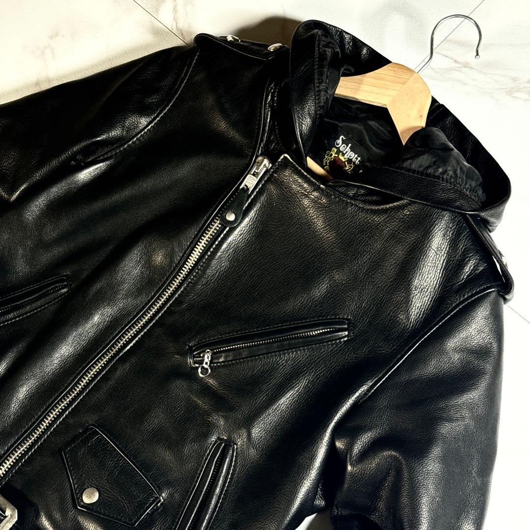 【美品】Schott ショット カウレザー ライダースジャケット 黒 36サイズ