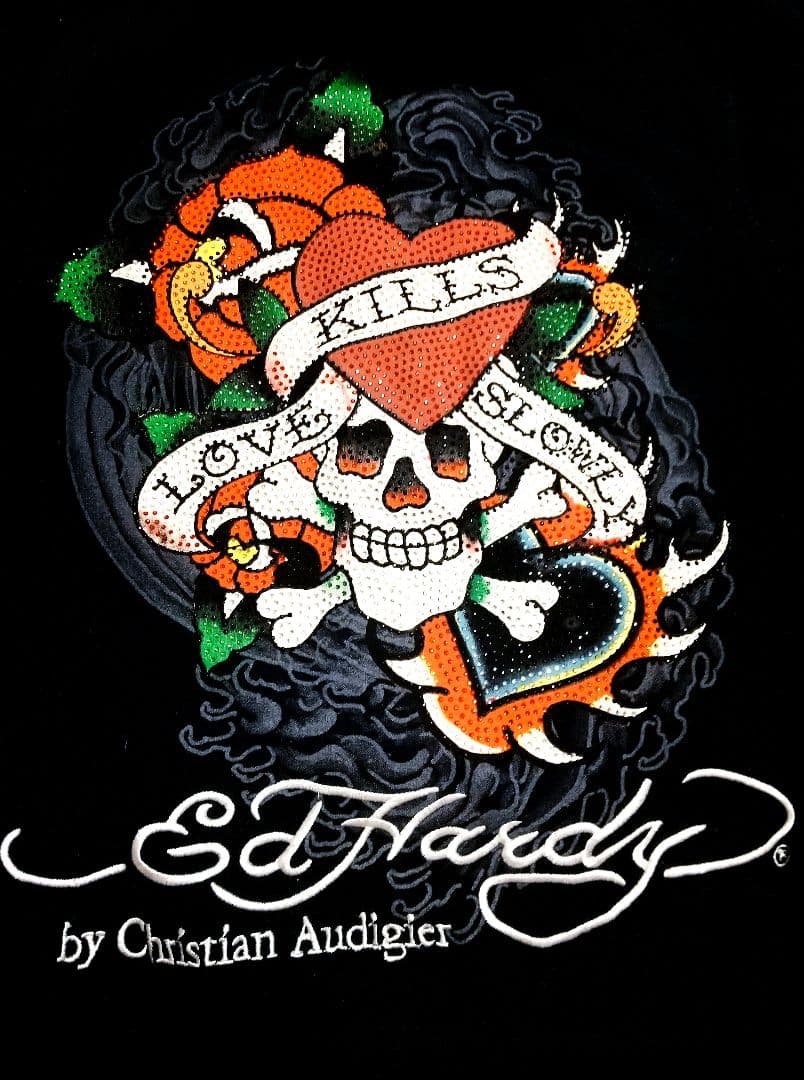 Ed Hardy ラブキルスカル刺繍 ラインストーン付きフルジップパーカー