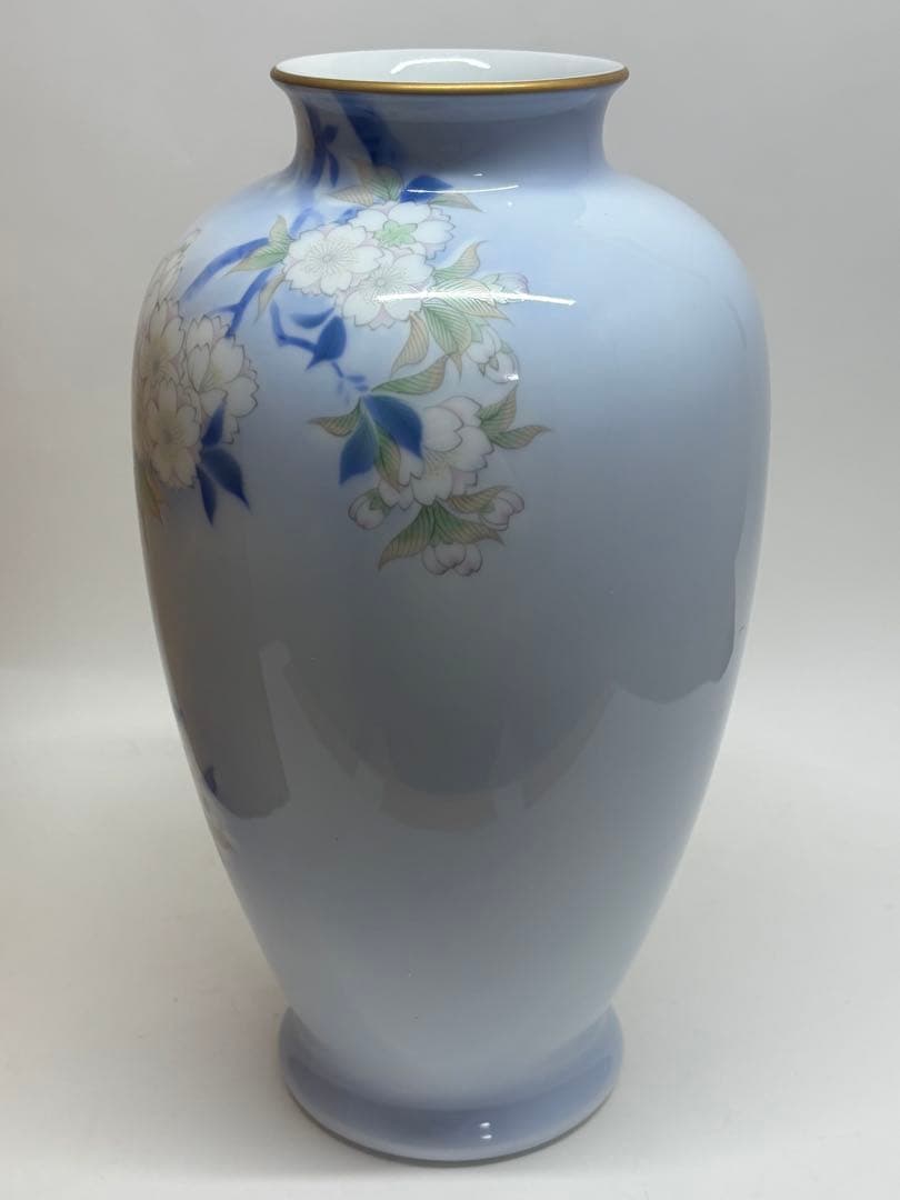 深川製磁　桜と鳥　花瓶　木箱付き