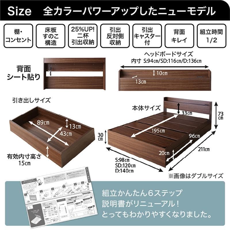 Thatgirl　マットレスなし セミダブルベッド 収納 コンセント