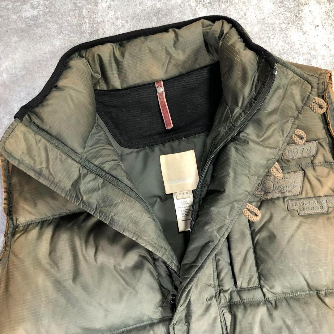 00s DIESEL アーカイブ　ダウンベスト【M】カーキ　ヴィンテージ加工