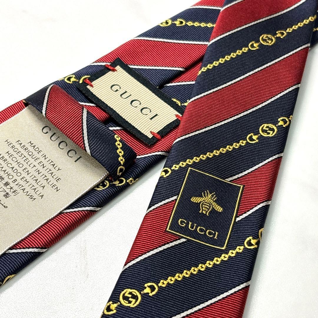 GUCCI ネクタイ 細身 極美品 GG柄 蜂 ビジネス ストライプ