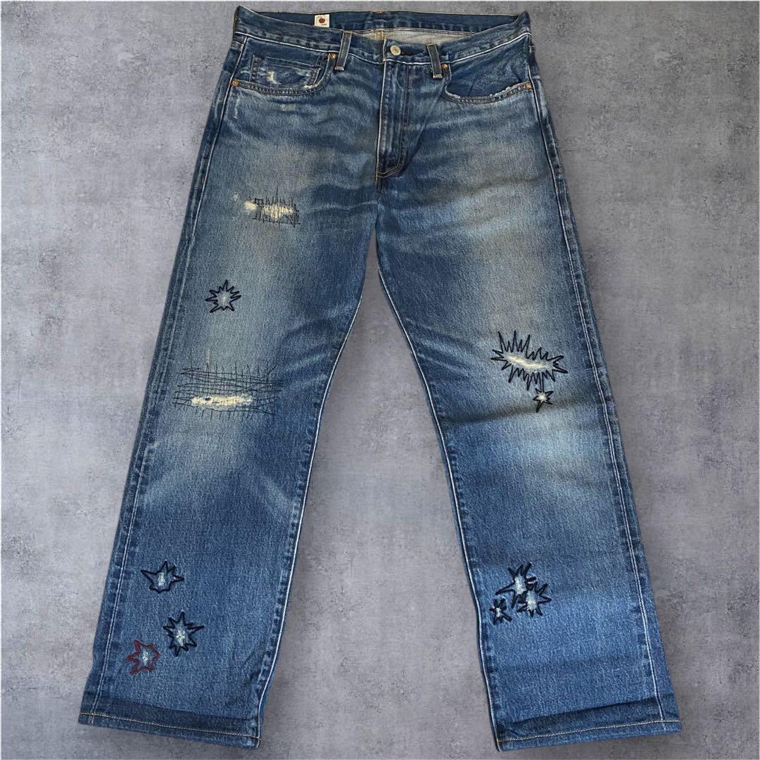 LEVI'S 505 刺繍 made in Japan ダメージ リペア 加工