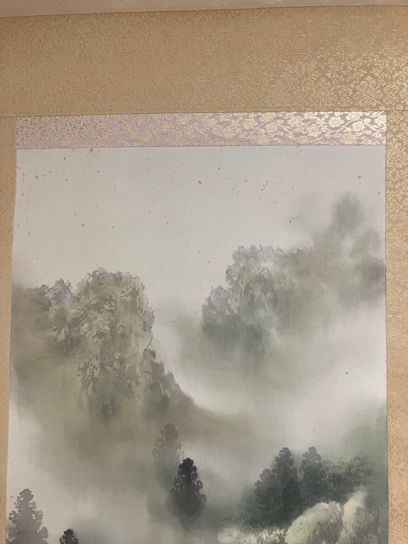 武山　掛軸 古美術 掛け軸 彩色山水 風景画 山岳 河川