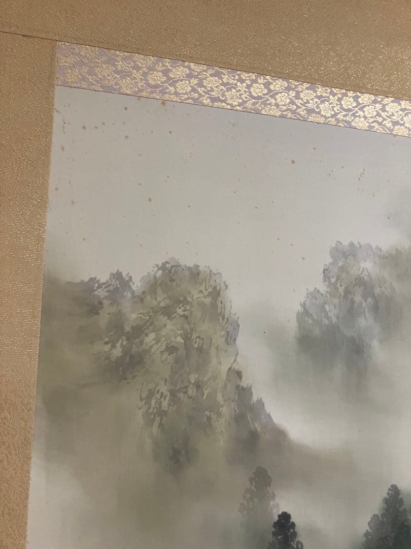 武山　掛軸 古美術 掛け軸 彩色山水 風景画 山岳 河川