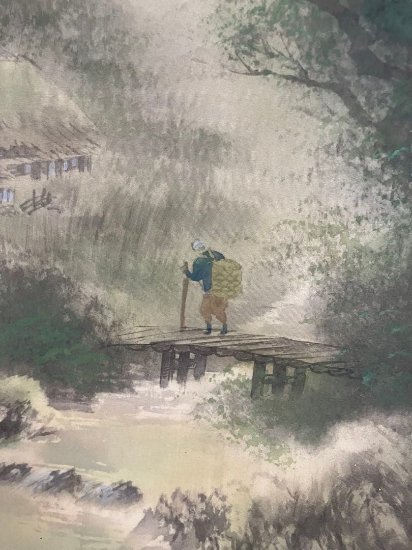 武山　掛軸 古美術 掛け軸 彩色山水 風景画 山岳 河川