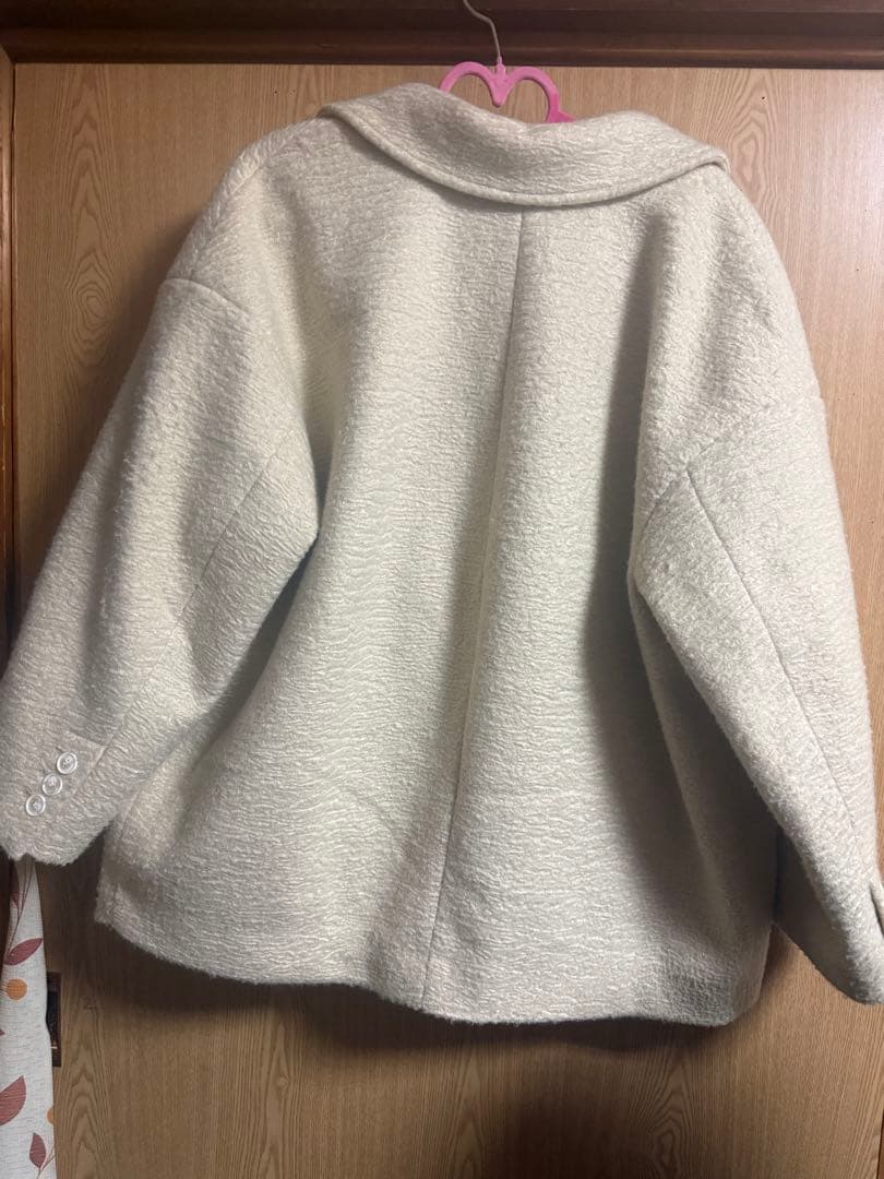 【本日限定値下げ】hinari ステンカラーシャギーミドルコート アイボリー