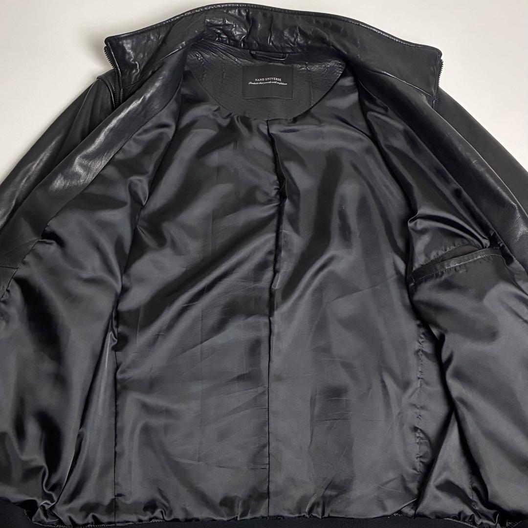 【美品】ナノユニバース/ラムレザーボンバージャケット/ライダース/ブラック/羊革