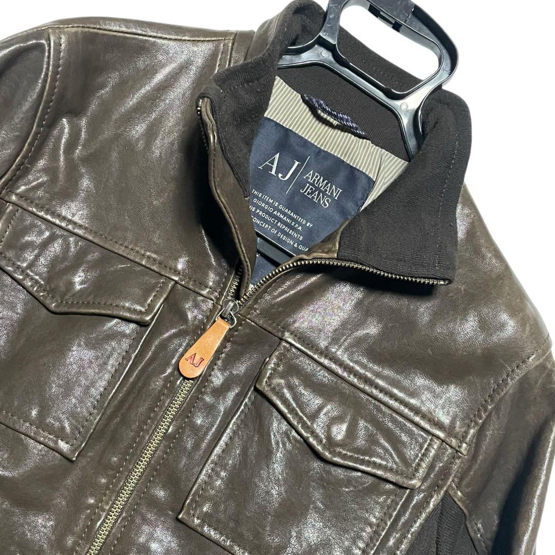アルマーニジーンズ ARMANI JEANSラムレザージャケット ダブルジップ