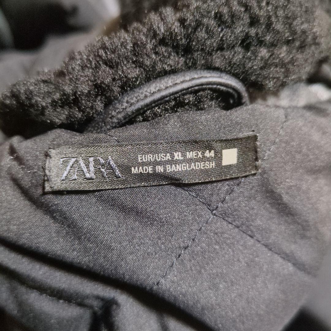 ZARA ボア襟付きブラックレザージャケット XL
