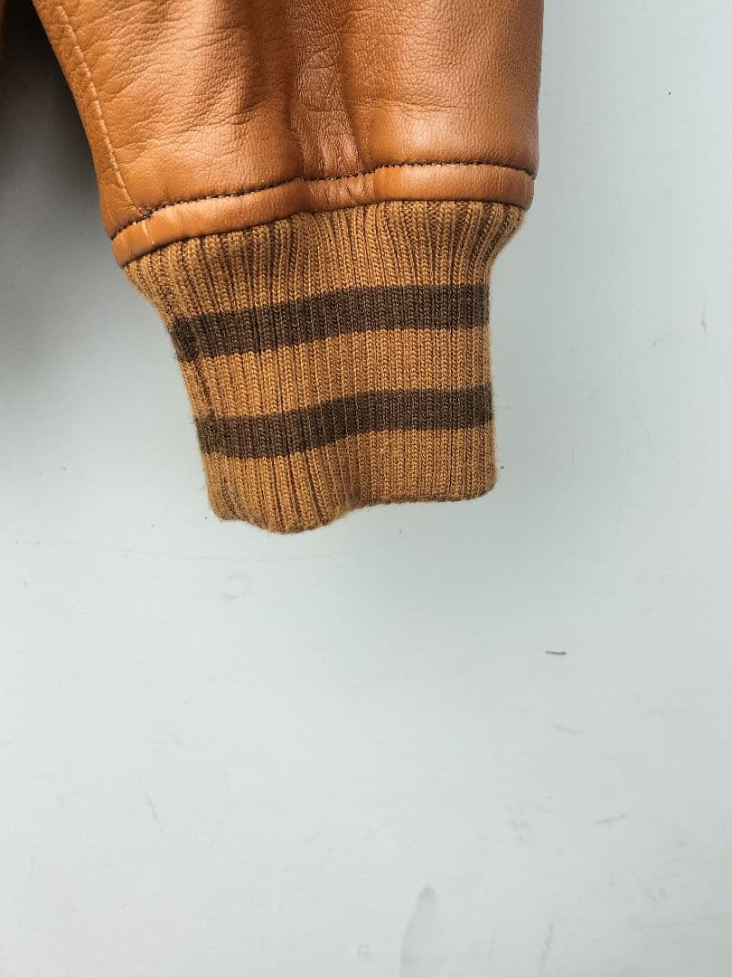 G STAGE 羊革 ラムレザー 本革 ワッペン 刺繍 スタジャン　ブラウンM