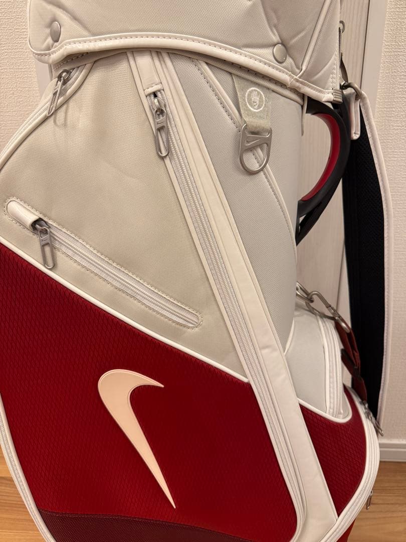 中古美品NIKE ナイキ ゴルフ キャディバッグ BG0371 ホワイト/レッド