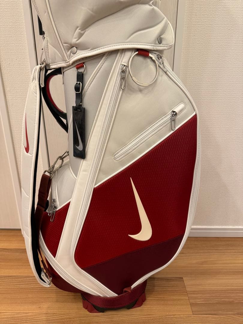中古美品NIKE ナイキ ゴルフ キャディバッグ BG0371 ホワイト/レッド