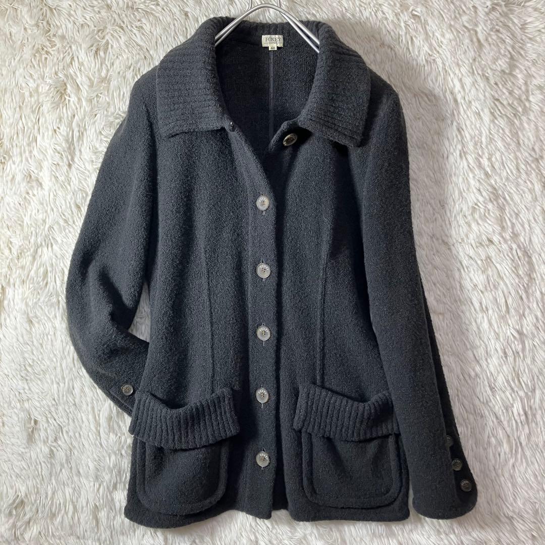 美品 FOXEY フォクシー ウールジャケット ロゴボタン 日本製 グレー L