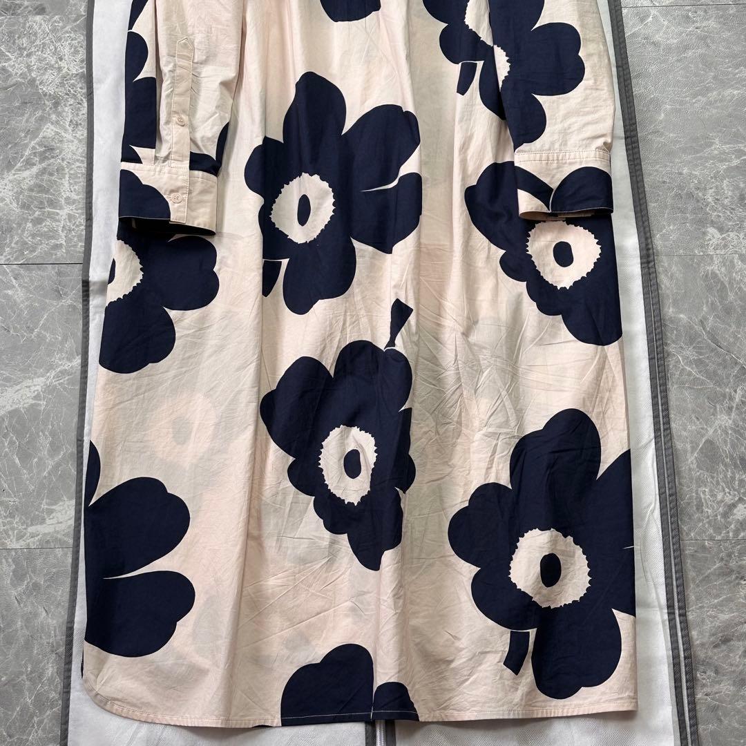 マリメッコ♡ロングシャツワンピース ウニッコ 大花柄 ベージュ ネイビー 38