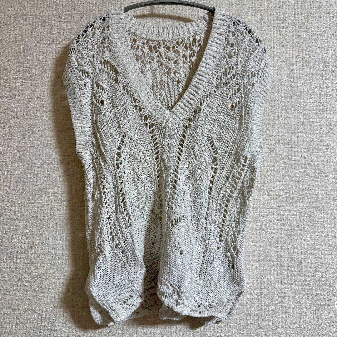 トップス Curtain Lace Pattern Knitted V Neck Vest
